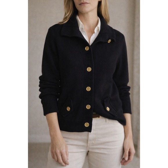 Lauren Ralph Lauren Sweaters - Lauren Ralph Lauren Cardigan Jacket XL Black Cotton Gold Button Preppy